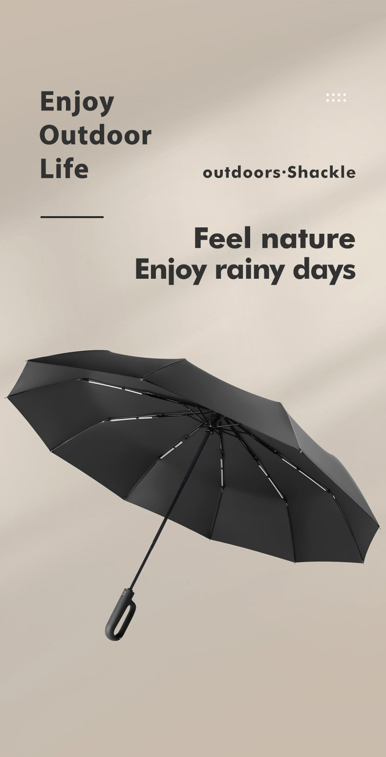 Portable Tri-Fold Umbrella with Ring Buckle - Windproof, UV Protection & Water-Repellent