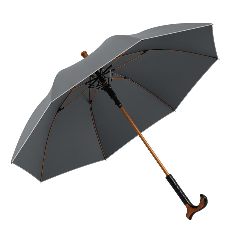 Crutch Umbrella 2-in-1 Walking Cane & Umbrella, Split Design, 8 Ribs Fiberglass Frame 105cm Canopy Windproof with Reflective Edge, Custom Logo