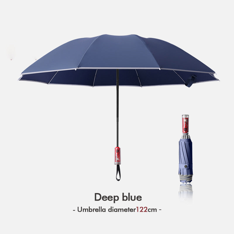 Fully Automatic Reverse Inverted Umbrella, 125cm Large 10 Rib Windproof Reflective Safety Folding Umbrella for 2-3 People