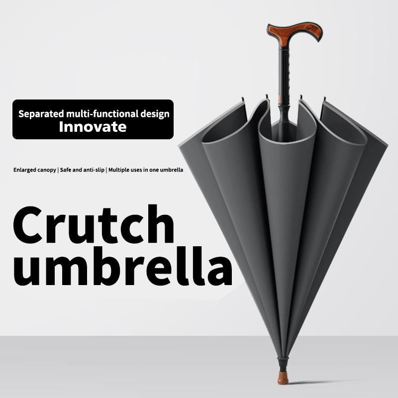 Crutch Umbrella 2-in-1 Walking Cane & Umbrella, Split Design, 8 Ribs Fiberglass Frame 105cm Canopy Windproof with Reflective Edge, Custom Logo