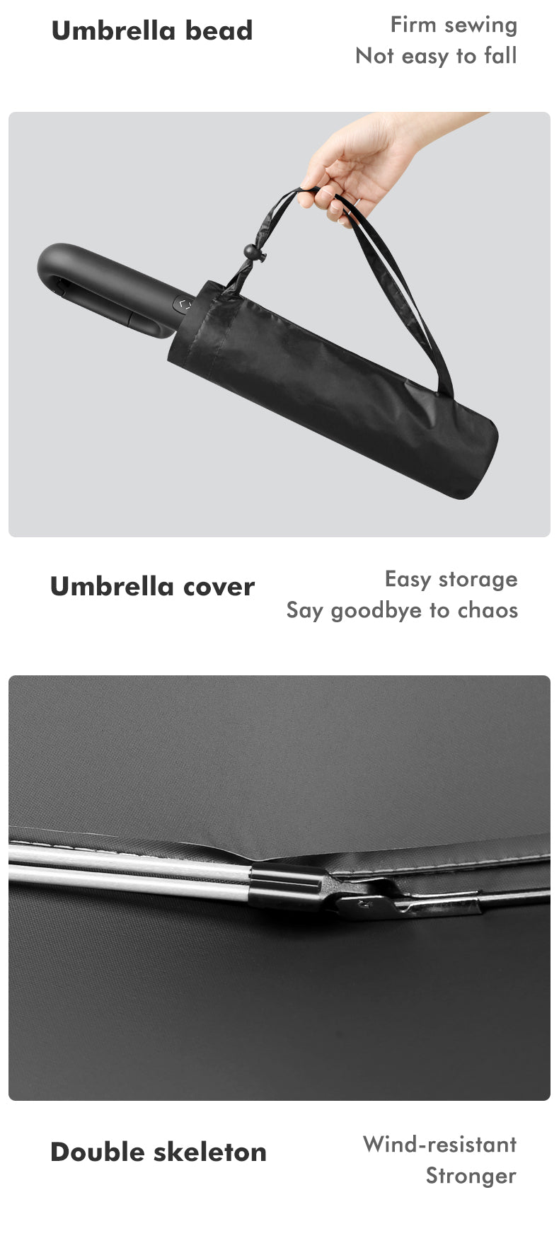 Portable Tri-Fold Umbrella with Ring Buckle - Windproof, UV Protection & Water-Repellent