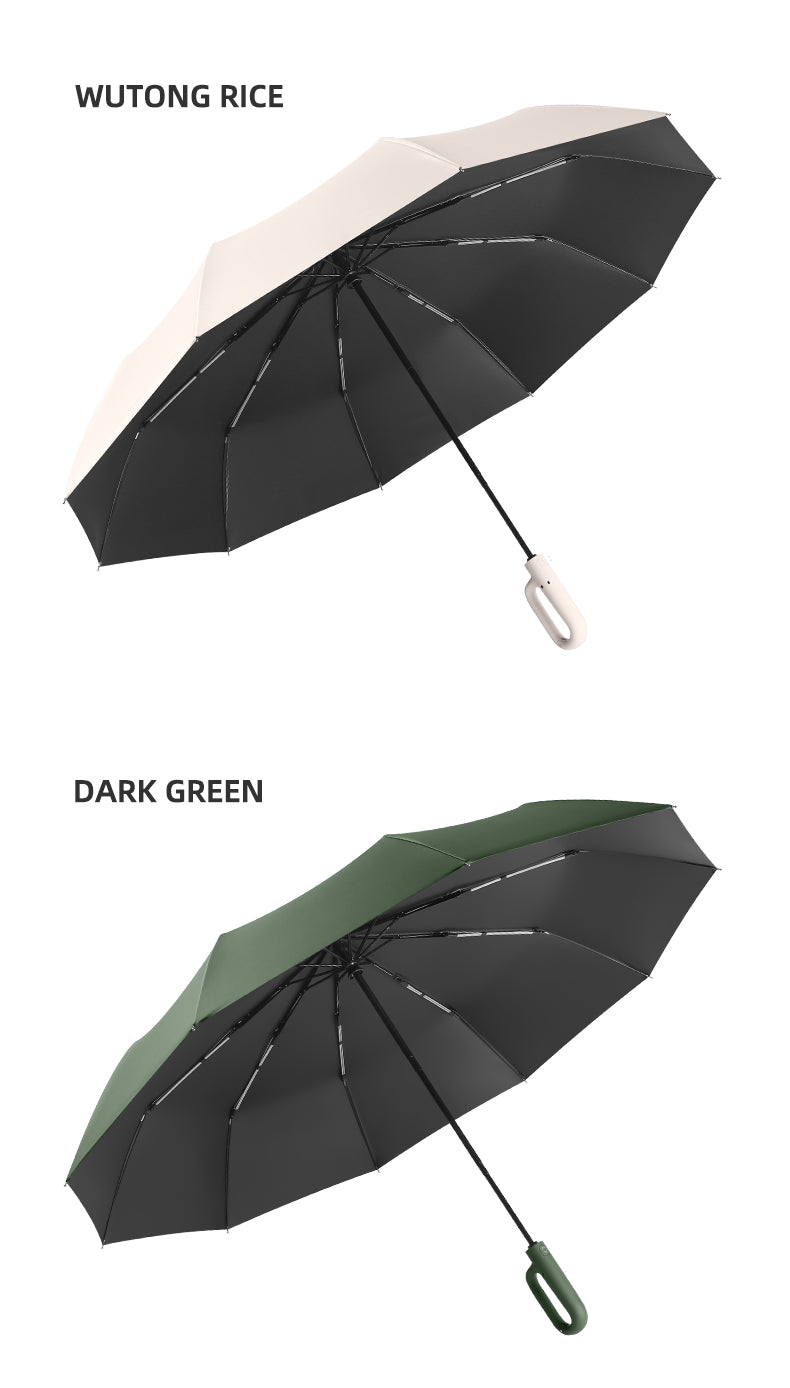 Portable Tri-Fold Umbrella with Ring Buckle - Windproof, UV Protection & Water-Repellent