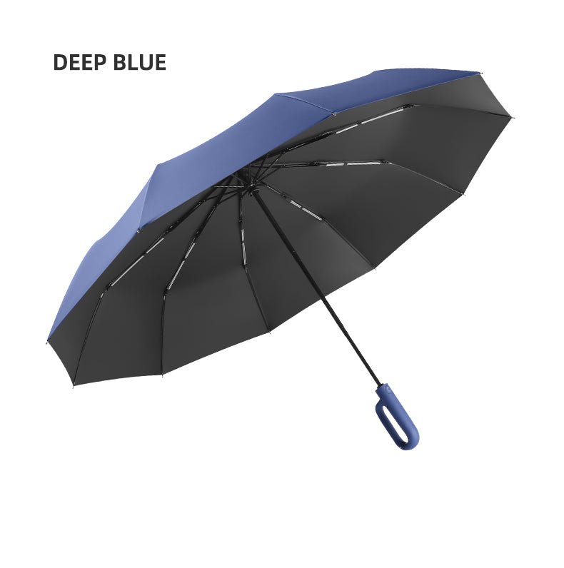 Portable Tri-Fold Umbrella with Ring Buckle - Windproof, UV Protection & Water-Repellent
