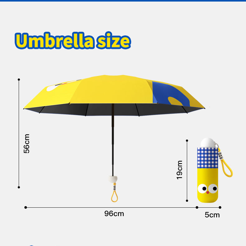 UPF 50+ Five-Fold Capsule Umbrella 325g Ultra-Light 8K Manual Sun & Rain Umbrella with Cute Big-Eye Design and Gift Case