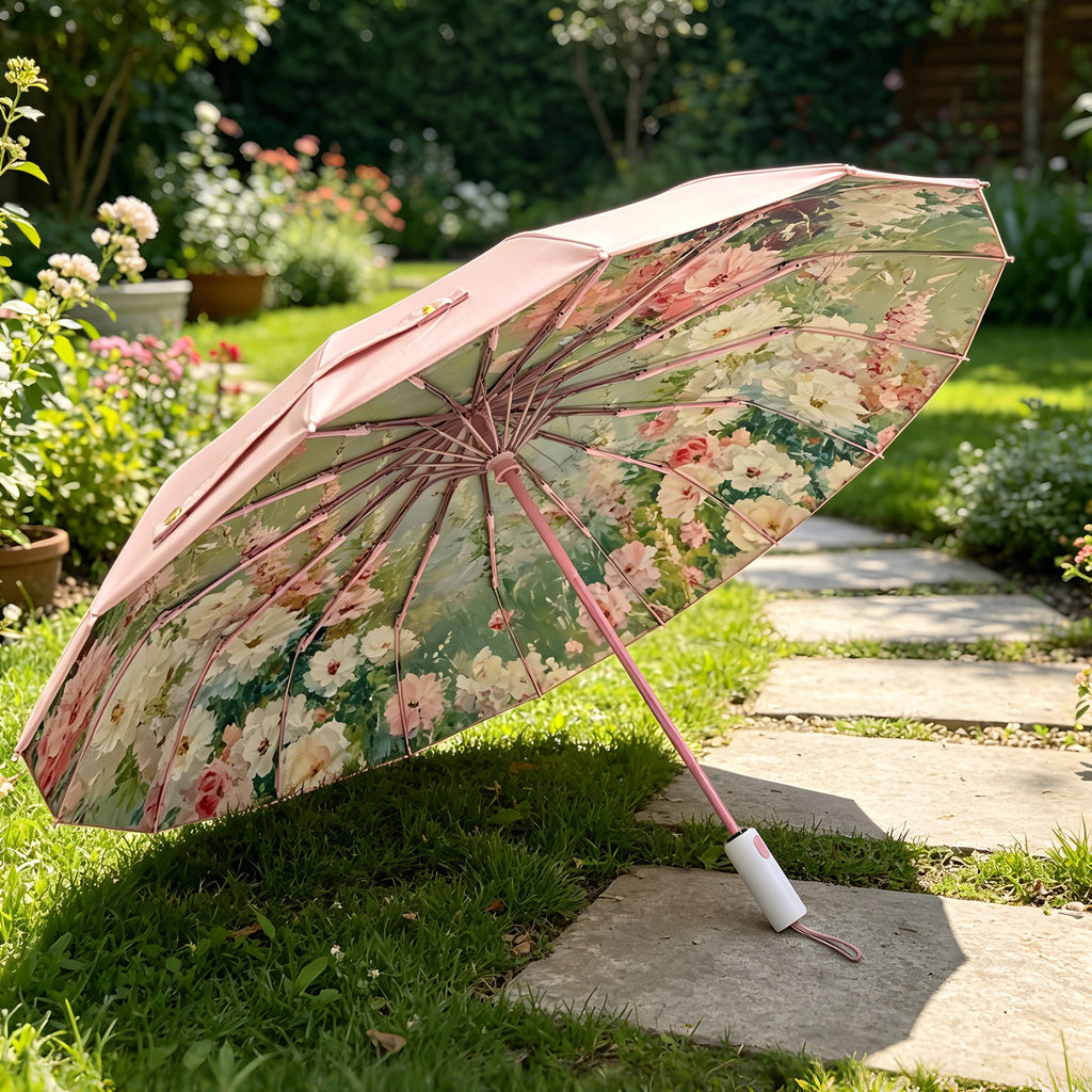 Fengzhu Umbrella Women's 16-Rib Auto Open Tri-Fold Umbrella Windproof UV Protection Light Luxury