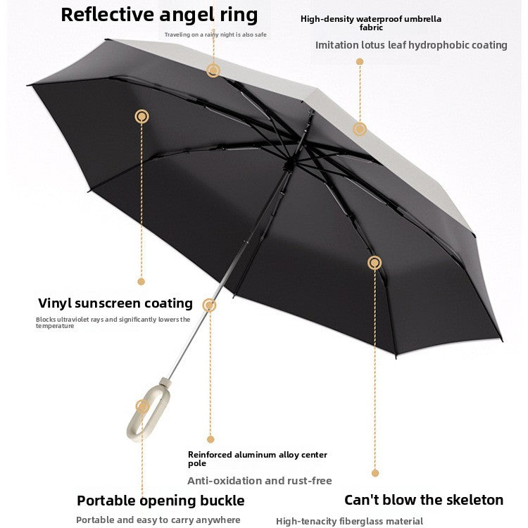 Custom Printed Windproof Anti-UV Folding Umbrella with Ring Buckle Handle, Branded Advertising Gift Umbrella for Business