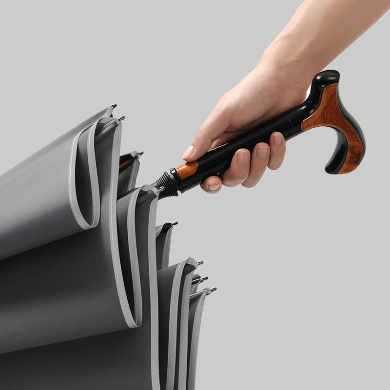 Crutch Umbrella 2-in-1 Walking Cane & Umbrella, Split Design, 8 Ribs Fiberglass Frame 105cm Canopy Windproof with Reflective Edge, Custom Logo