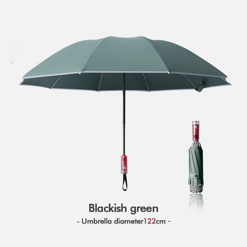 Fully Automatic Reverse Inverted Umbrella, 125cm Large 10 Rib Windproof Reflective Safety Folding Umbrella for 2-3 People