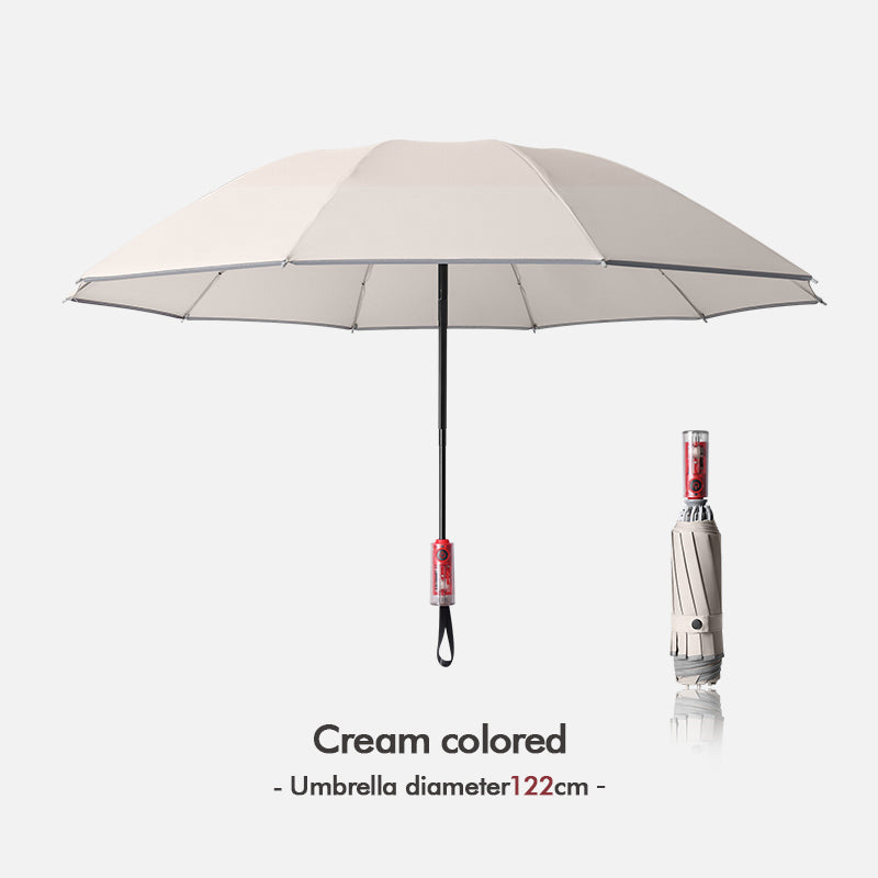 Fully Automatic Reverse Inverted Umbrella, 125cm Large 10 Rib Windproof Reflective Safety Folding Umbrella for 2-3 People