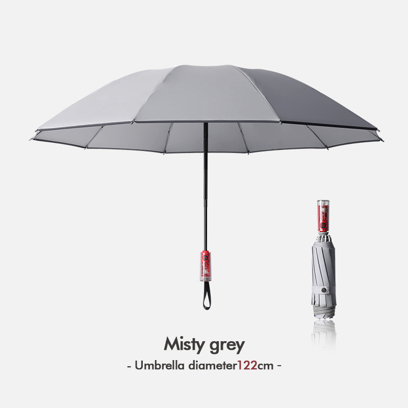 Fully Automatic Reverse Inverted Umbrella, 125cm Large 10 Rib Windproof Reflective Safety Folding Umbrella for 2-3 People