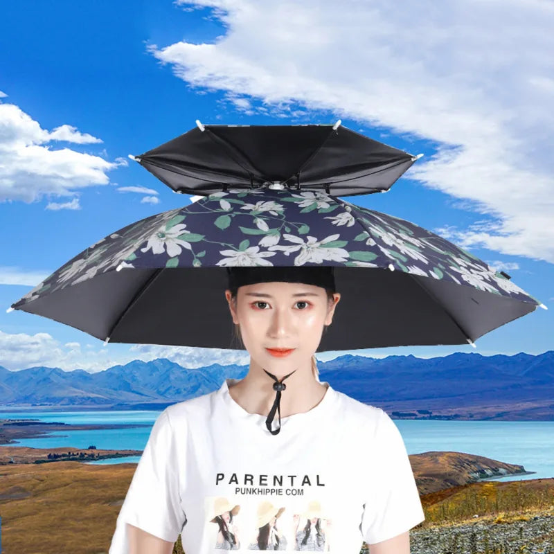 Custom Logo Umbrella Hat Hands-Free UV Protection Waterproof – canopy close-up | Fengzhu Umbrella