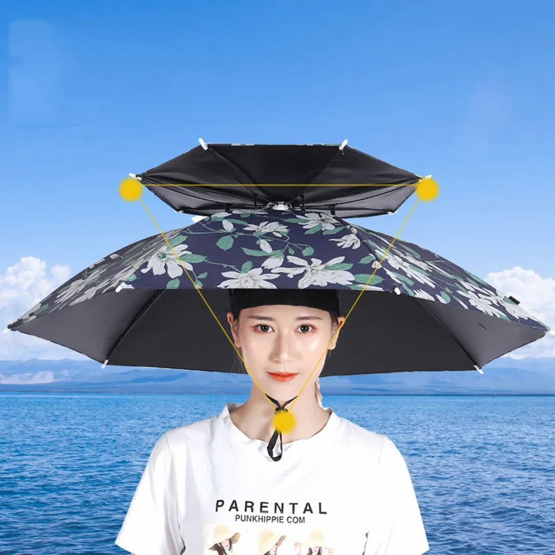 Custom Logo Umbrella Hat Hands-Free UV Protection Waterproof – product detail view | Fengzhu Umbrella