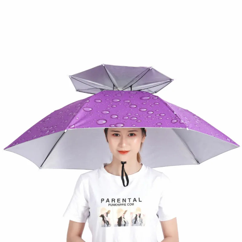 Custom Logo Umbrella Hat Hands-Free UV Protection Waterproof – close-up detail | Fengzhu Umbrella