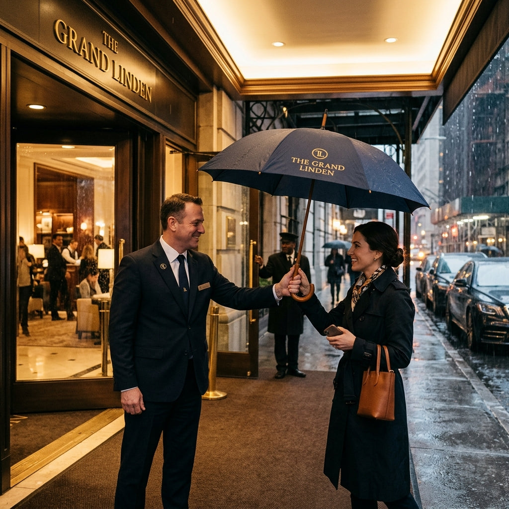 Custom Straight Umbrella Hotel Gifts – hospitality lifestyle photo | Fengzhu Umbrella