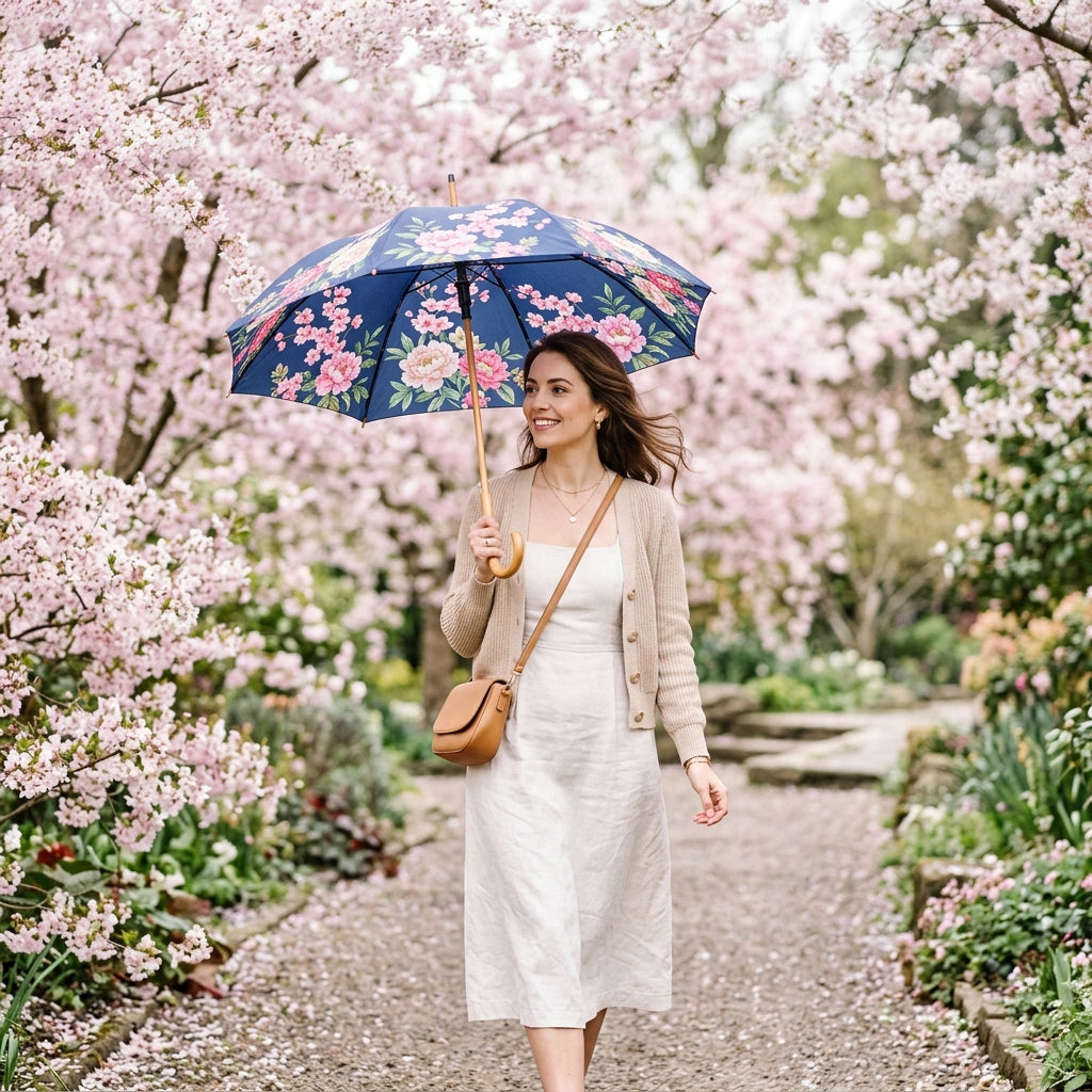 New Fashion Floral Straight Umbrella Women – lifestyle garden photo | Fengzhu Umbrella