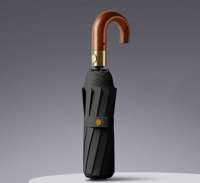 Custom 125cm Large Windproof Golf Umbrella - Automatic Open Close, Black Coated UV Protection, Premium Wood Hook Handle